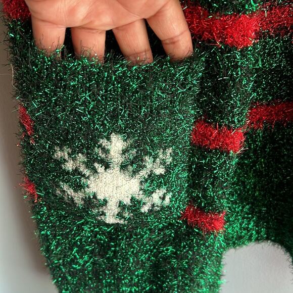 Blizzard Bay Tacky Christmas Long Sweater Vest Tinsel Green Red Embellishment M - Picture 5 of 9